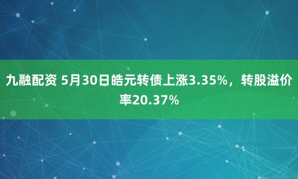 九融配资 5月30日皓元转债上涨3.35%，转股溢价率20.37%